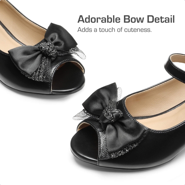 Girls’ Open-Toe Bow Dress Shoes - BLACK-PU - 4